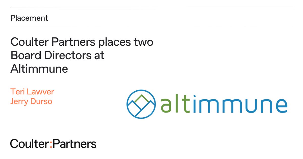 Coulter Partners places seasoned biopharmaceutical industry executives to Altimmune Board of Directors | Coulter Partners Coulter Partners places seasoned biopharmaceutical industry executives to Altimmune Board of Directors | Coulter Partners